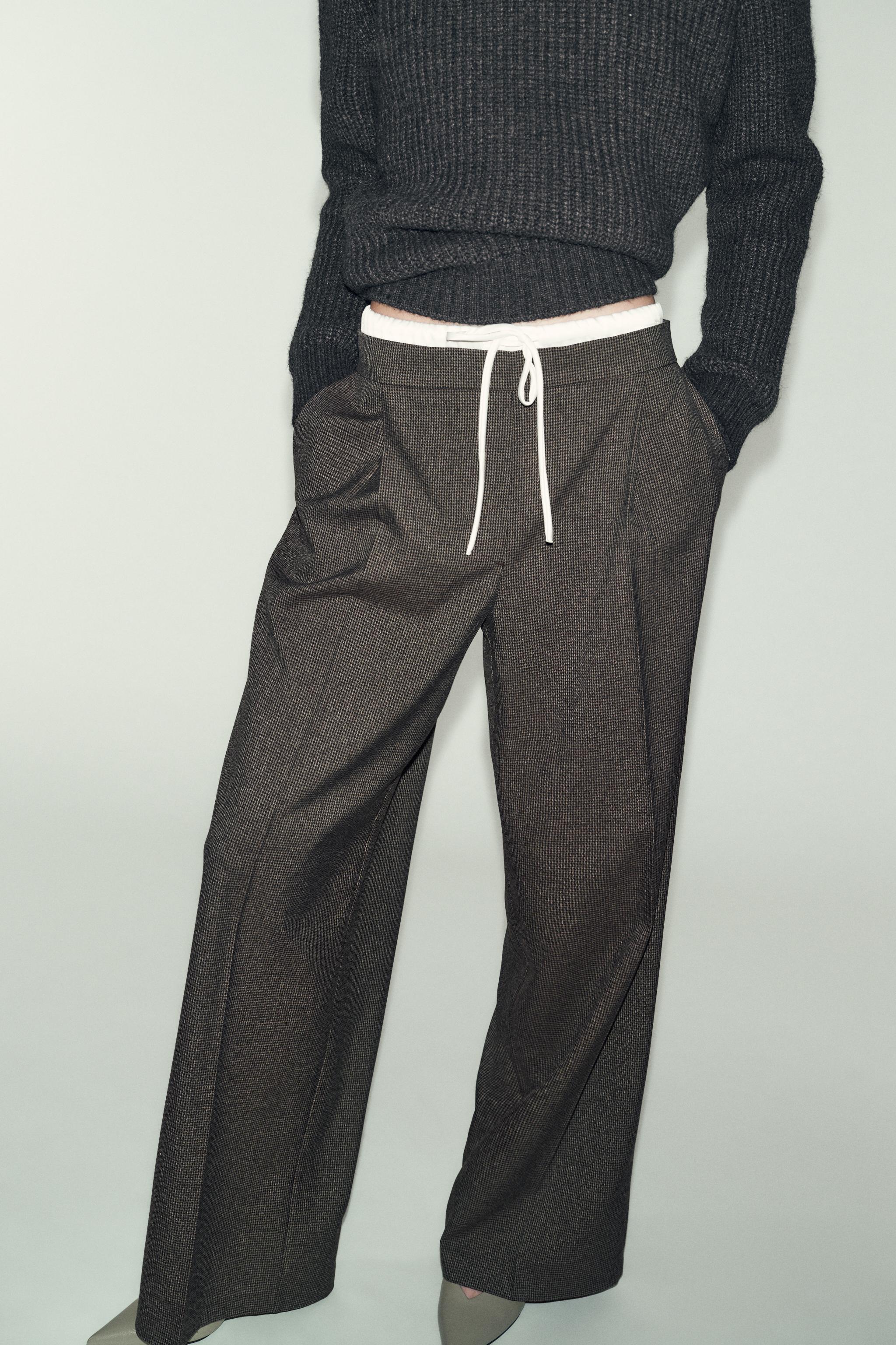 PANTALON LARGE DOUBLE TAILLE PIED-DE-POULE